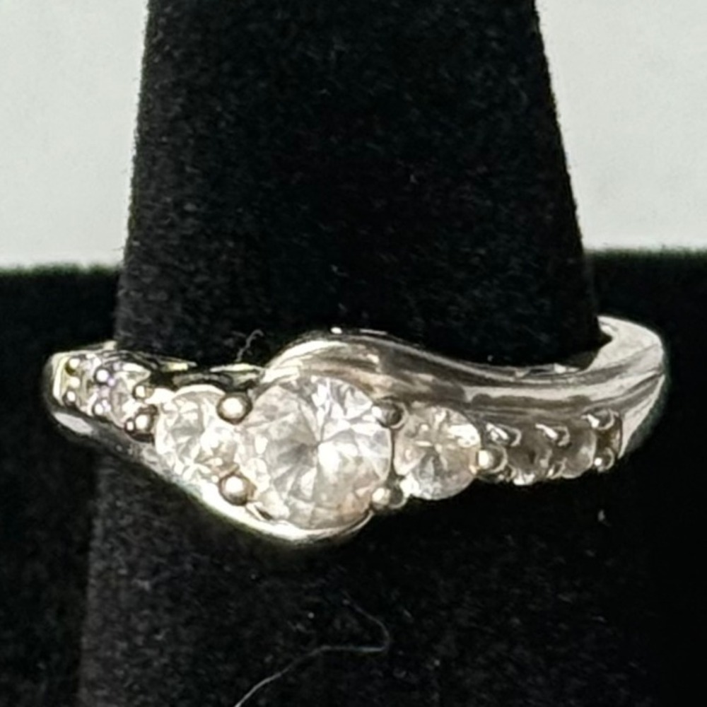 Art Deco 925 Sterling Silver Simulated‎ Diamond Ring Swirl Band Anniversary